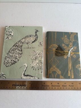 World Market Sage Green Peacock and Green and Gold Corded Journals - Set of Two